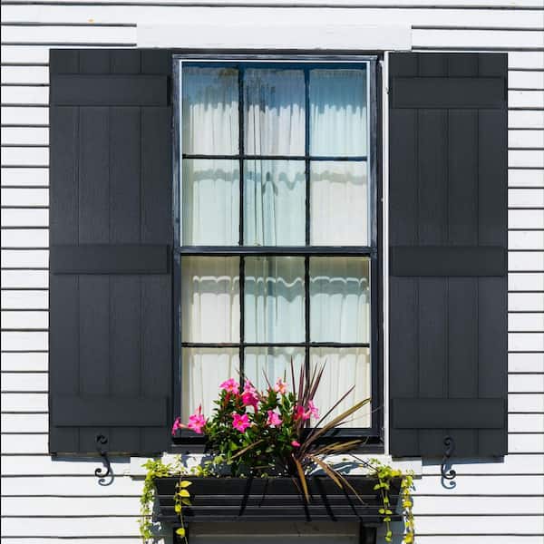 Highwood 14 in. x 54 in Recycled Plastic Board and Batten Stonecroft Shutter Pair in Black