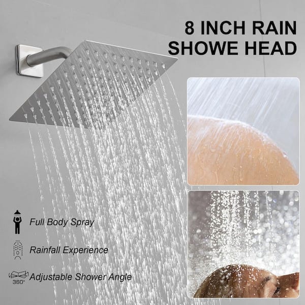 8 in. Single Handle 1-Spray Shower Faucet 1.8 GPM with 360° Swivel, Rough-in Valve and Trim Kit in Brushed Nickel