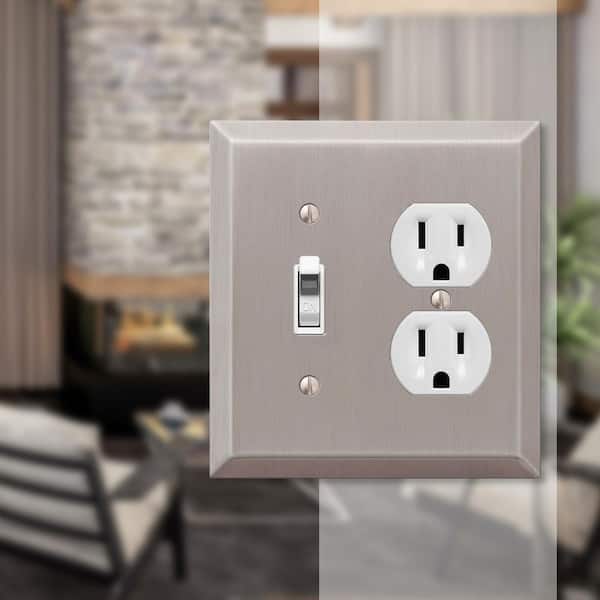 Metallic 2 Gang 1-Toggle and 1-Duplex Steel Wall Plate - Brushed Nickel