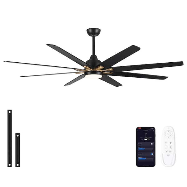 Coastal 72 in. Indoor Matte Black and Gold Large Windmill Ceiling Fan with Light and Remote Control
