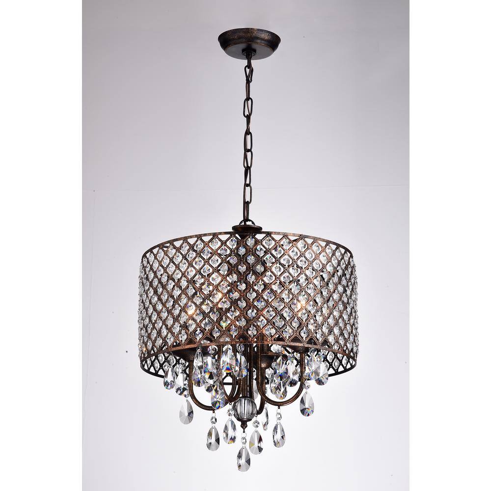 Antique Copper 61" Crystal Drum Shade Candle Chandelier