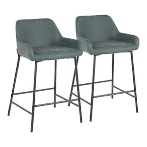 Daniella 24 in. Green Faux Leather Industrial Counter Stool (Set of 2)