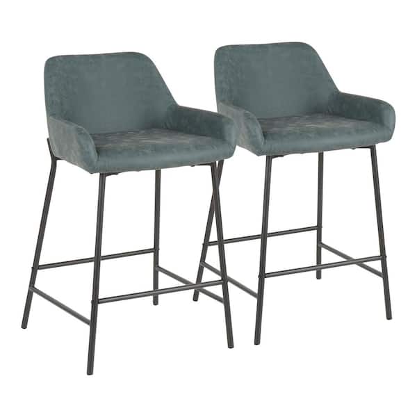 Lumisource Daniella 24 in. Green Faux Leather Industrial Counter Stool (Set of 2)