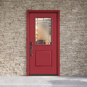 Performance Door System 36 in. x 80 in. 1/2 Lite Element Right-Hand Inswing Red Smooth Fiberglass Prehung Front Door