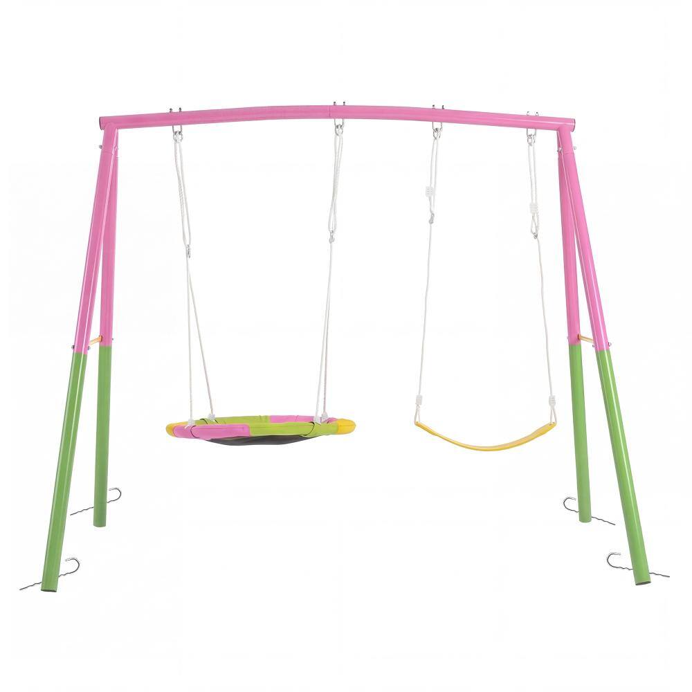 Swing Sets Double with Saucer and Belt Seat for Backyard Outdoor 330lbs Heavy-Duty Steel Pink price history on PriceWatchPro