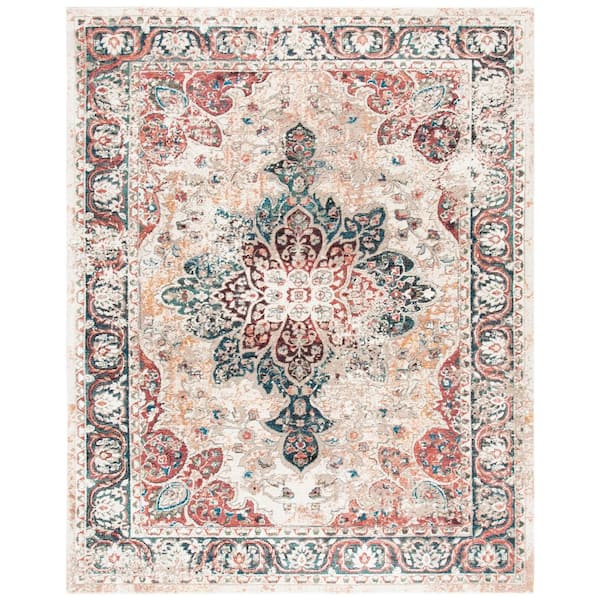 Carlyle 9 ft. x 12 ft. Ivory/Burgundy Medallion Distressed Area Rug