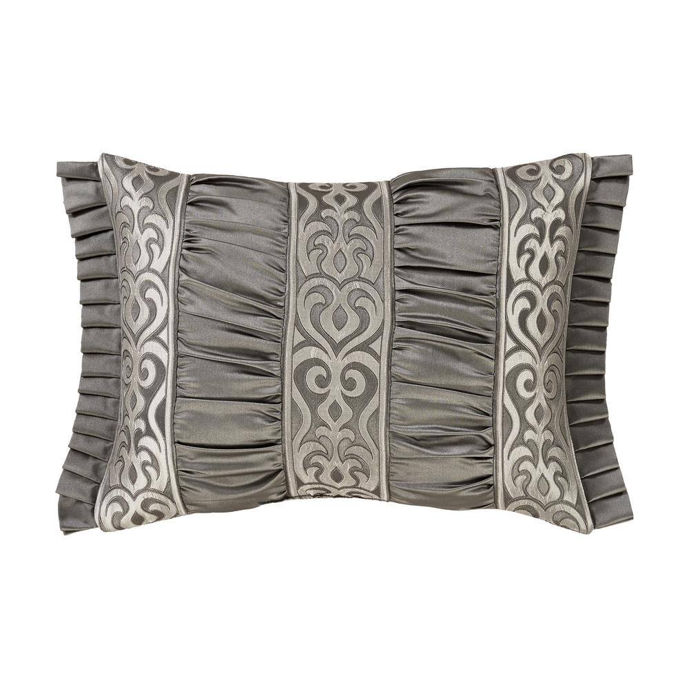 Blythe Silver Polyester Damask Boudoir Decorative Throw Pillow 15 in. L x 2
