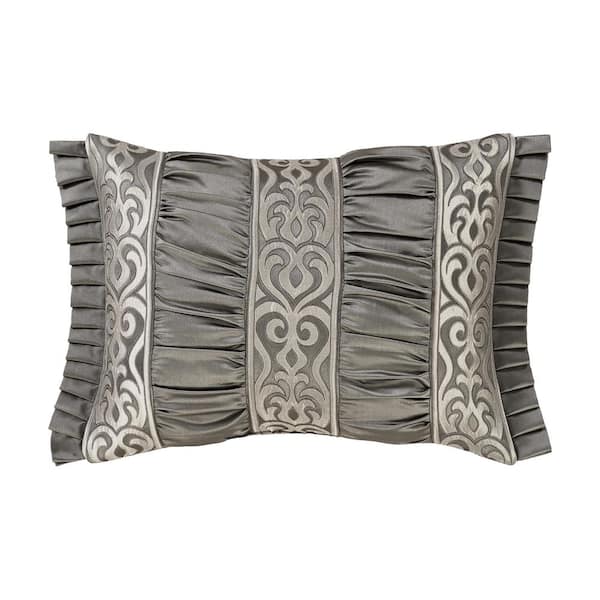 Unbranded Blythe Silver Polyester Damask Boudoir Decorative Throw Pillow 15 in. L x 20 in. W