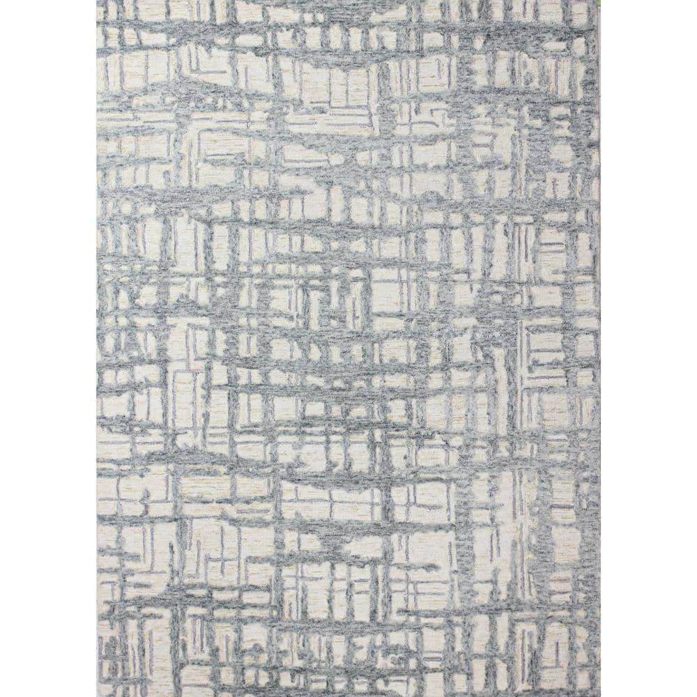 Ivory and Gray Handmade Wool Tufted 8' x 10' Area Rug