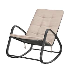 Metal Outdoor Rocking Chair With Beige Cushion