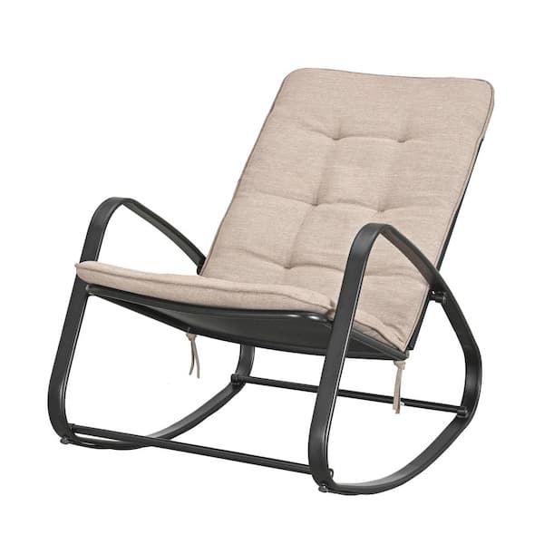 Patio Festival Metal Outdoor Rocking Chair With Beige Cushion