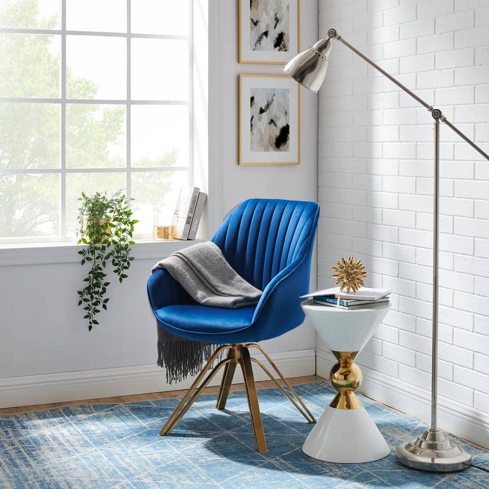 Mazarine Striated Quilted Swivel Accent Chair with Gold Metal Base
