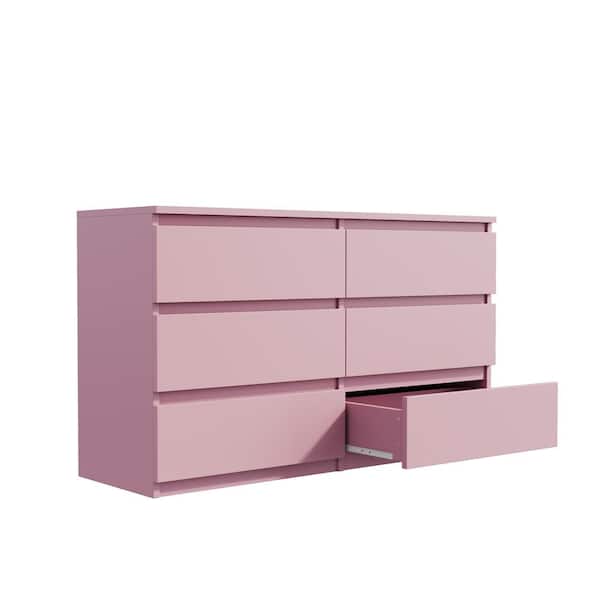 Aoibox 47.25-in W x 15.75-in D x 27.95-in H Pink Particle Board Ready to Assemble Floor Storage Cabinet Large 6-Drawer Chest