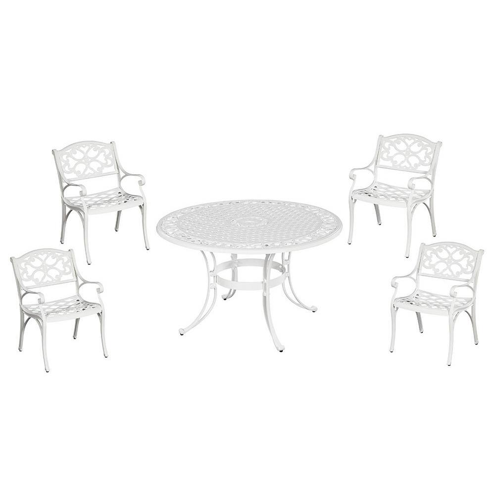 Sanibel White Cast Aluminum 48" Round Outdoor Dining Set for 4