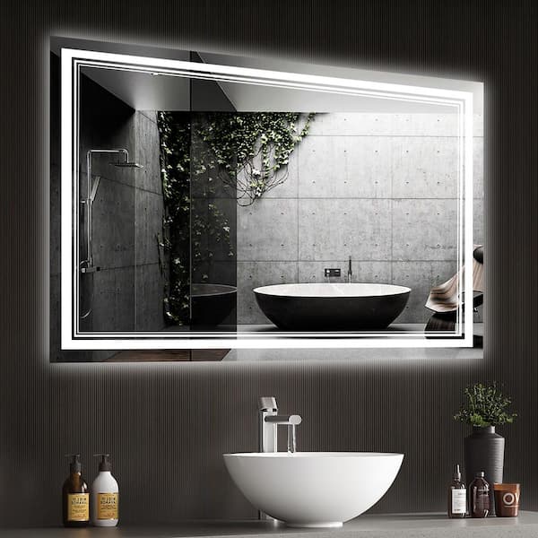 FNEEHY 36 in. W x 30 in. H Large Rectangular Frameless Wall Mount LED Dimmable Bathroom Vanity Mirror Shatterproof Anti-fog
