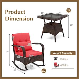 26 in. Brown Square Plastic Picnic Tables Seats 2 People with Red Cushions