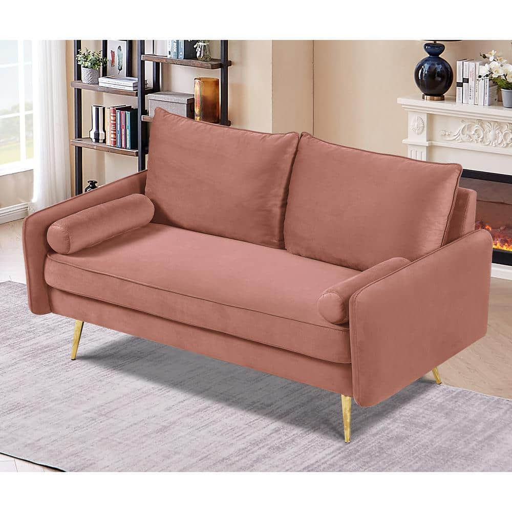 Velvet Loveseats Sofa with 2 Pillows, 58 Sofa Couch with Metal Legs and  Side Storage Pockets, Comfortable Upholstered Living Room Sofa for Small