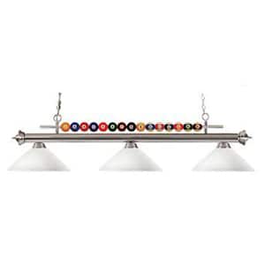 Shark 3-Light Brushed Nickel with Angle Matte Opal Shade Billiard Light with No Bulbs Included