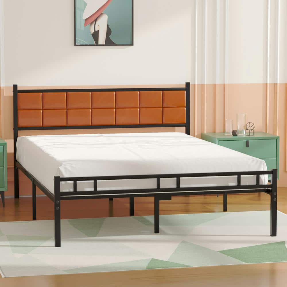 VECELO Bed Frame With PU Upholstered Headboard, Queen Platform ...