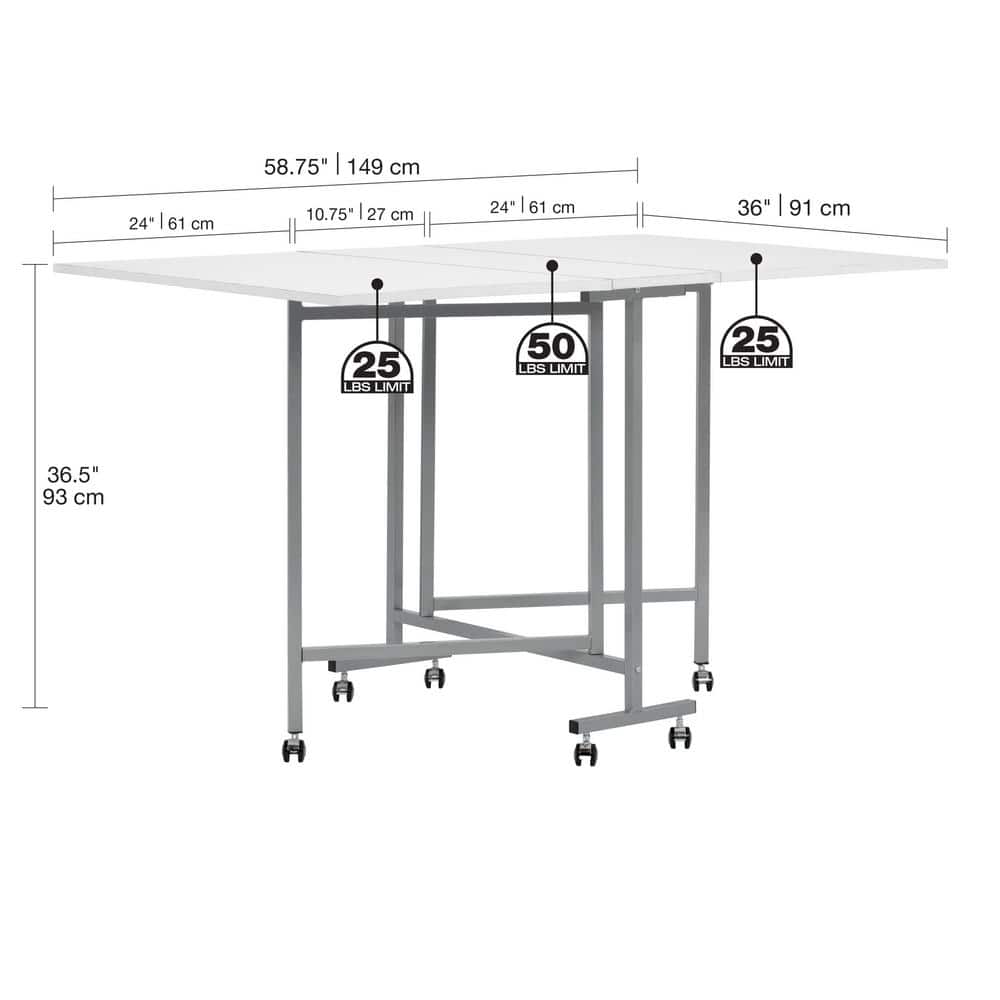 Sew Ready Silver White Folding Craft Table with Locking Wheels