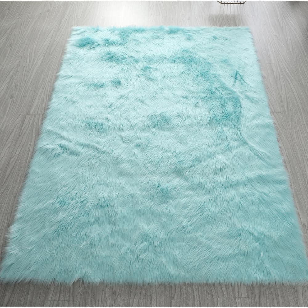 Teal 7 ft. x 5 ft. Ultra Soft Fluffy Faux Fur Sheepskin Area Rug