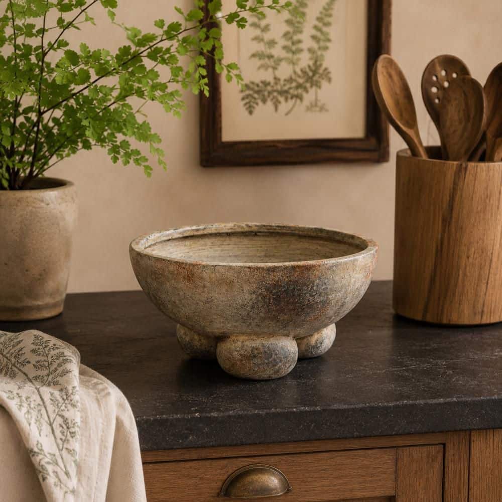 Dark Gray Ceramic Decorative Bowl with Brown Accents and Three Round Legs price history on PriceWatchPro