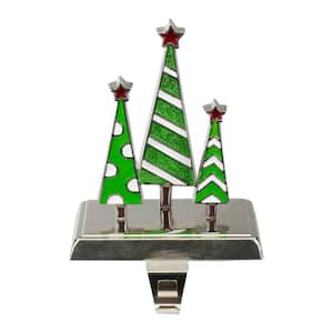 7 in. Silver Green and White Christmas Tree Trio Stocking Holder