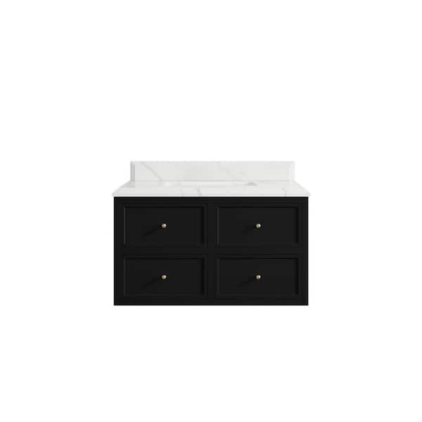 Willow Collections Roswell 36 in. Single Sink Freestanding Black Bath Vanity with Calacatta Laza Qt. Top Unassembled