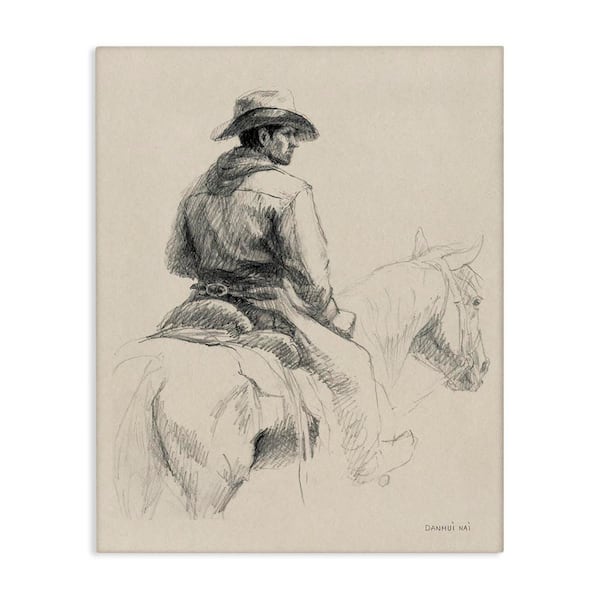Stupell Industries Cowboy and Horse Sketch by Danhui Nai Unframed People Graphic Art Print 40 in. x 30 in.