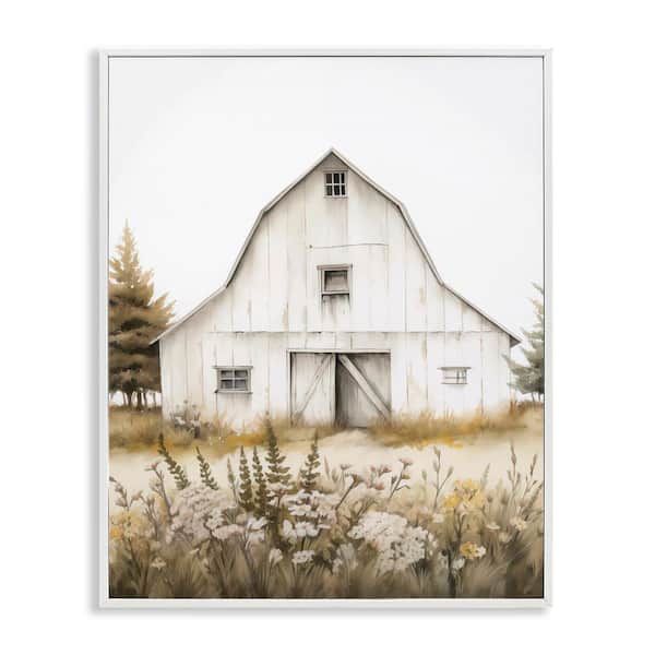 Blooming Country Barn Garden by Arlington Prints White Framed Architecture Giclee Art Print 14 in. x 11 in.