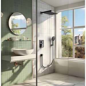 5-Spray Patterns with 10 in. Dual Wall Mount Shower Heads with Handheld 2.5 GPM in Matte Black (Valve Included)
