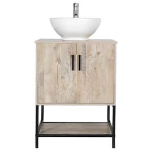 24 in. W x 20 in. D x 31.5 in. H Freestanding Bath Vanity In Oak with Single White Ceramic Vessel Sink Top Chrome Faucet