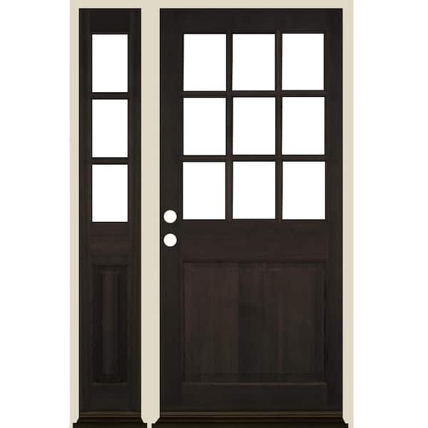 Krosswood Doors 50 in. x 80 in. Farmhouse 9-Lite Clear Glass Right-Hand Black Stain Hemlock Wood Prehung Front Door w/ LSL
