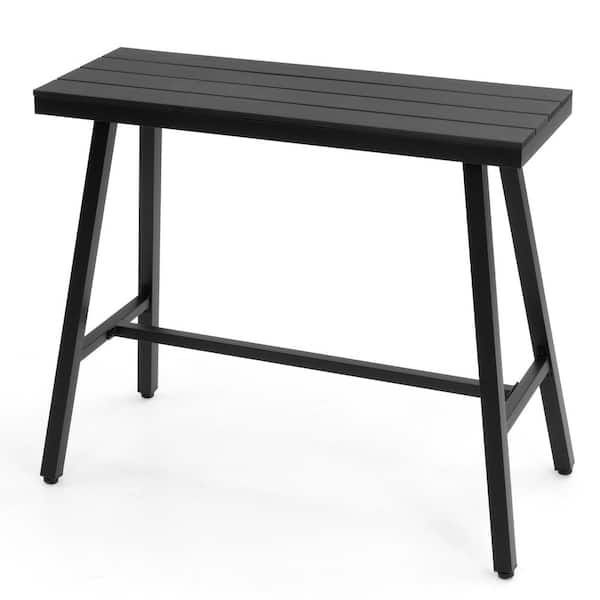 Pellebant 43 in. Metal Outdoor Terrace Trapezoid Bar Height Dining Table in Black