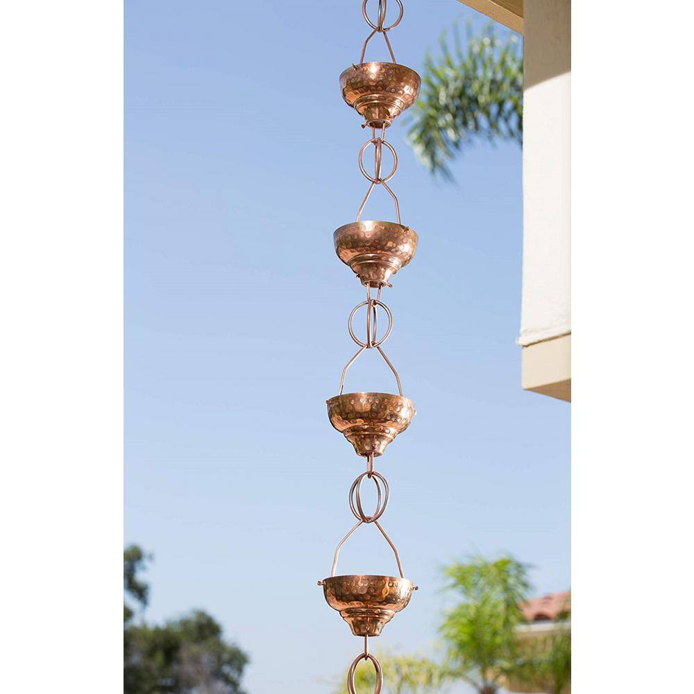 8.5 ft Pure Copper Hammered Cup Rain Chain