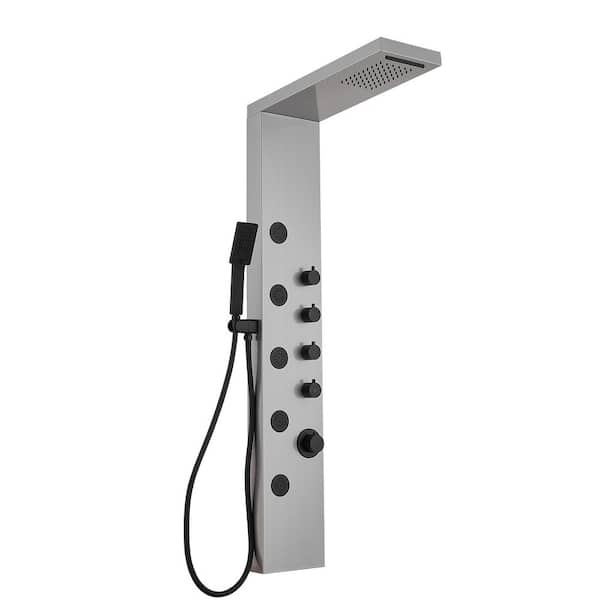 HOMEMYSTIQUE Dual 3-in-1, 5-Jet Shower Panel Tower System with Rainfall Waterfall Shower Head, and Massage Body Jets in Black Nickel