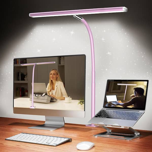 35 in. Pink Plug-in Dimmable LED Flexible Gooseneck Clip-on Desk Lamp