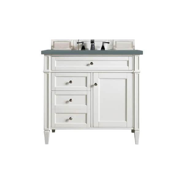 James Martin Vanities Brittany 36.0 in. W x 23.5 in. D x 34 in. H Bathroom Vanity in Bright White with Cala Blue Quartz Top
