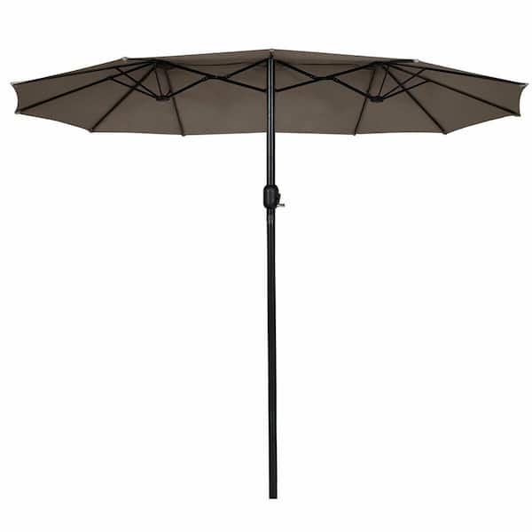 WELLFOR 15 ft. Steel Market Patio Umbrella in Tan with Crank