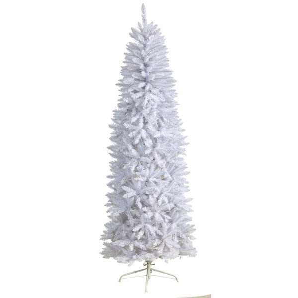 Nearly Natural 7 Ft. White Pre-Lit Led Slim Artificial Christmas Tree With 300 Warm White Lights T3361