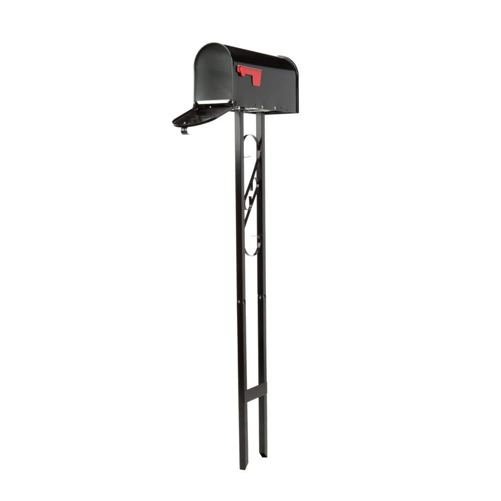 Medium Black Steel Post Mount Mailbox with Decorative Scroll