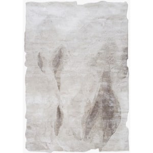 Astrid Beige 5 ft. x 8 ft. Abstract Bamboo Silk and Wool Area Rug