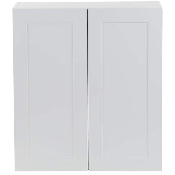 Hampton Bay Cambridge White Shaker Assembled All Plywood Wall Cabinet with 2 Soft Close Doors (27 in. W x 12.5 in. D x 30 in. H)