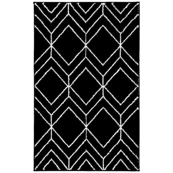 SAFAVIEH Adirondack Black/Ivory Doormat 3 ft. x 5 ft. Diamond Area Rug