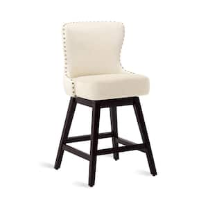 Zola 26 in. off-white Wood Frame Fabric Upholstered Swivel Bar Stool (Set of 3)