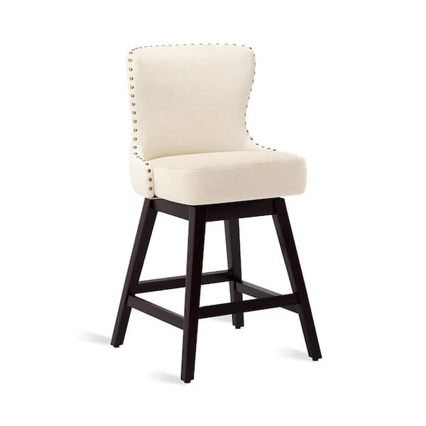 Zola 26 in. off-white Wood Frame Fabric Upholstered Swivel Bar Stool (Set of 3)