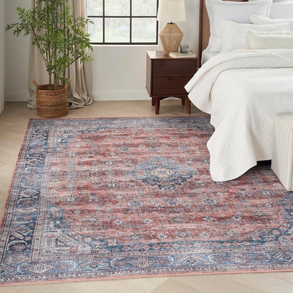Vintage Brilliance 8' x 10' Blue/Multi Washable Persian Area Rug