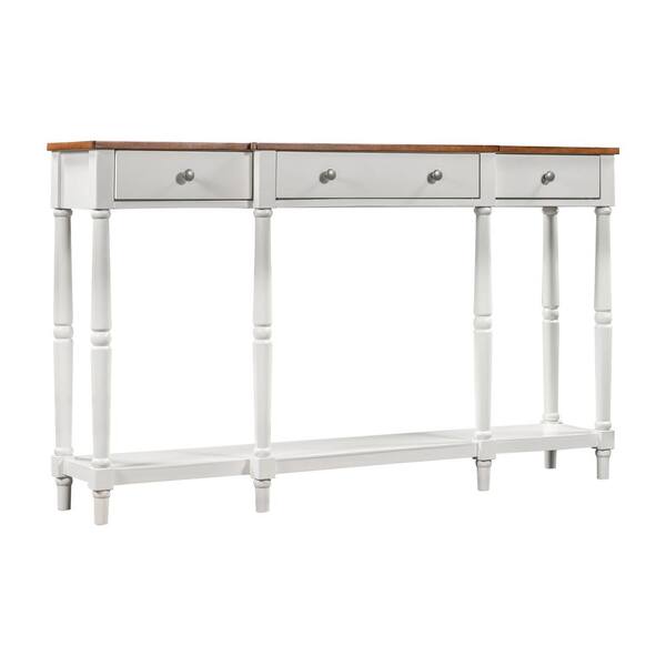 Tatahance 58 in. White Rectangle Solid Wood Console Table with Storage