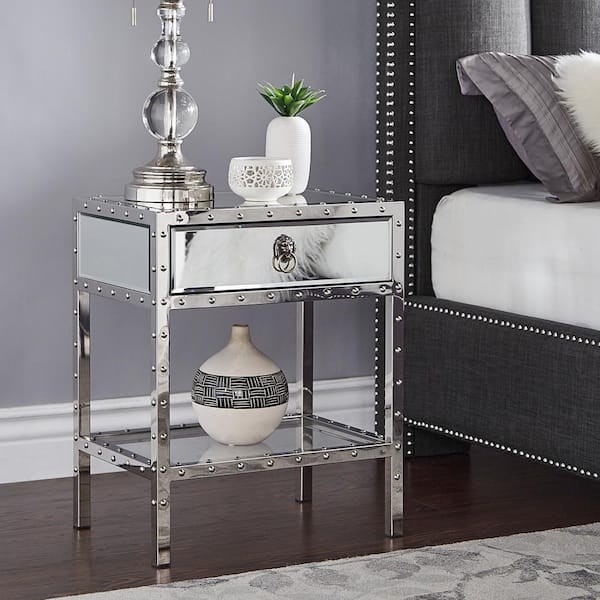 HomeSullivan Riveted Stainless-Steel Mirrored Accent Table