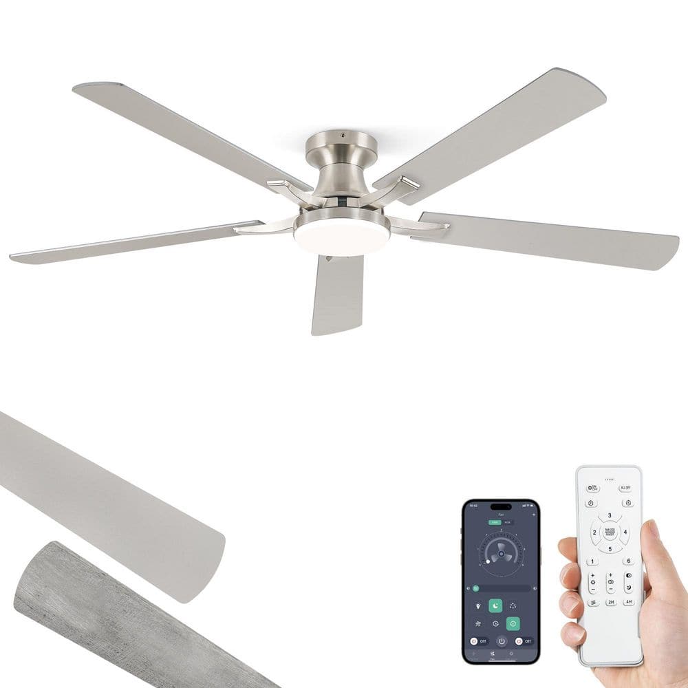 60 in. Nickel modern Flush Mount Ceiling Fan with Light, App/Remote Control Quiet Reversible DC Motor for Living Room price history on PriceWatchPro